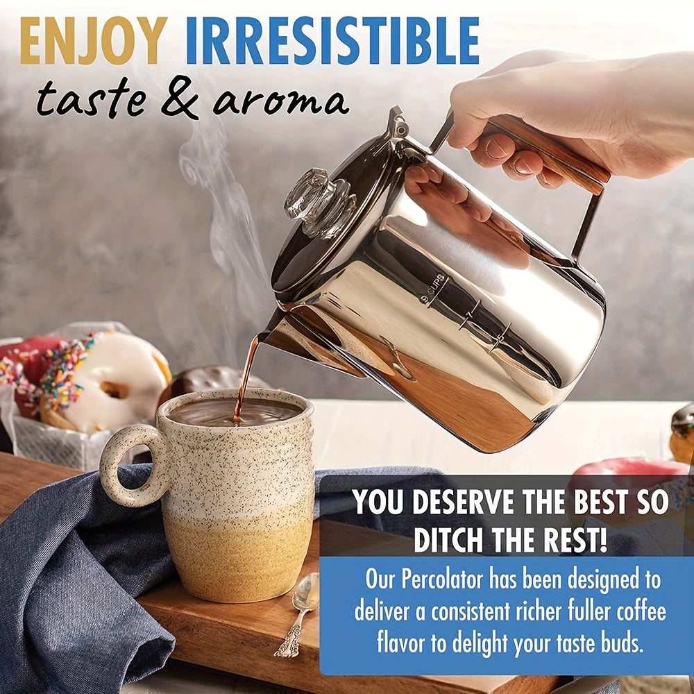 9-Cup Stainless Steel Coffee Maker with Wooden Handle No Electricity Camping