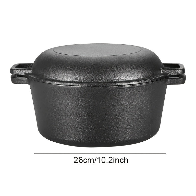 Cast Iron Skillet with Lid 2-in-1 Cookware for Baking and Frying Black