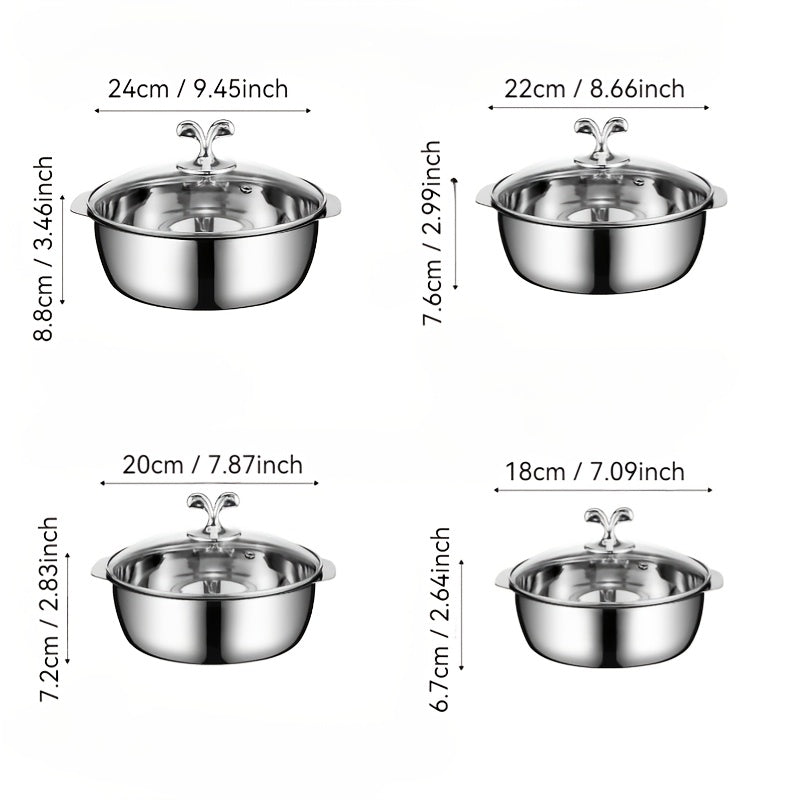 Набор из 8 кастрюль из нержавеющей стали с крышками, безопасных для микроволновки и плиты
