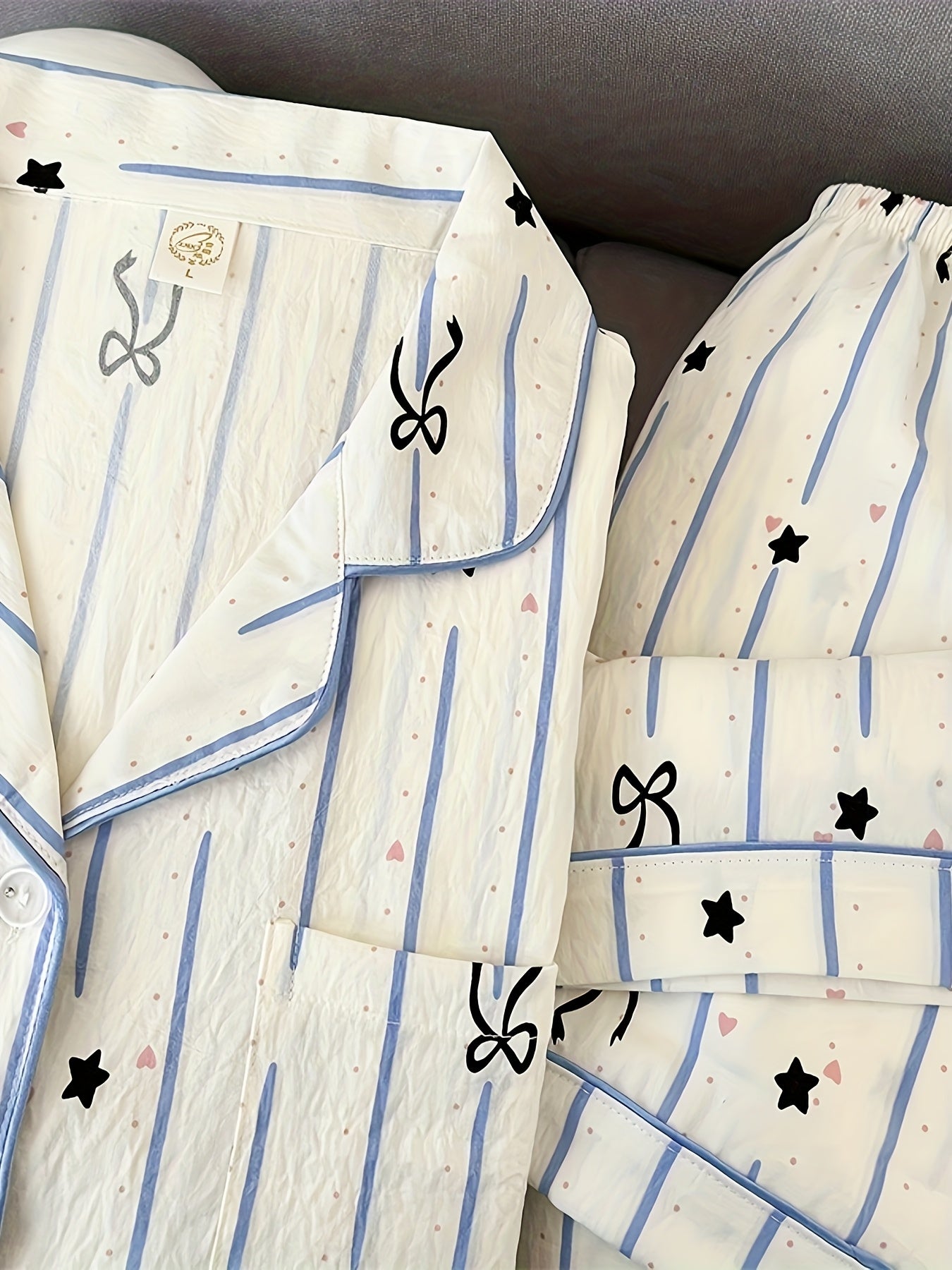 Plus Size Women's Pajama Set Long Sleeve Geometric Print Lightweight Comfortable