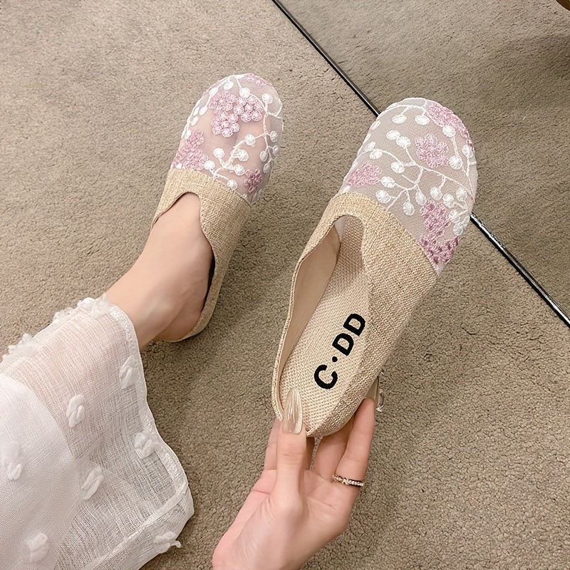 Women's Slip-On Sandals Linen Mesh Flat Casual Summer Round Toe