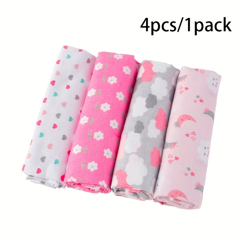 Set of Four Soft Flannel Swaddle Blankets for Babies in Assorted Colors