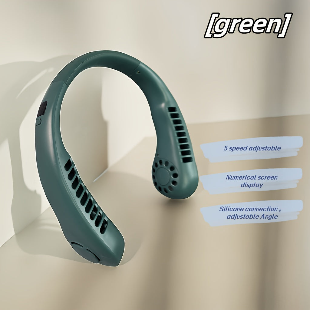 Вентилятор для шеи с висящим дизайном, однородный, 5 скоростей, LED-дисплей, легкий