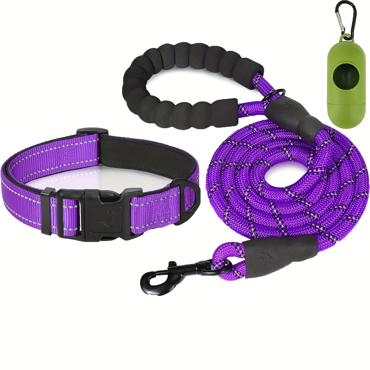 Reflective Dog Leash and Adjustable Nylon Collar Set for All Sizes
