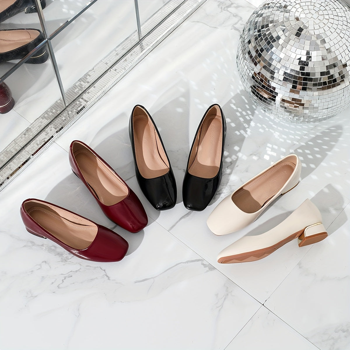 Ayollar uchun kvadrat barmoqli poyabzal, kundalik, bir rangli, past blok poyafzal, kiyinadigan poyabzal