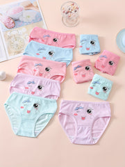 Girls' Cotton Briefs Pack of 10 Cute Pattern Breathable Underwear for Children