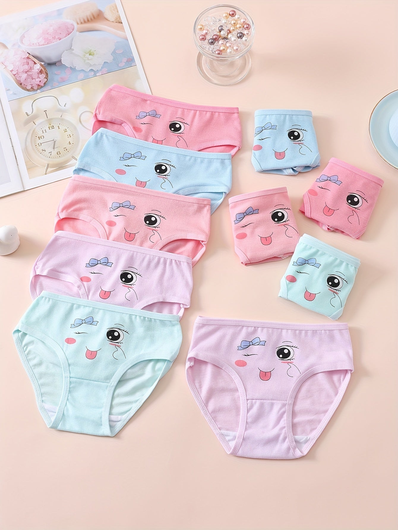Girls' Cotton Briefs Pack of 10 Cute Pattern Breathable Underwear for Children