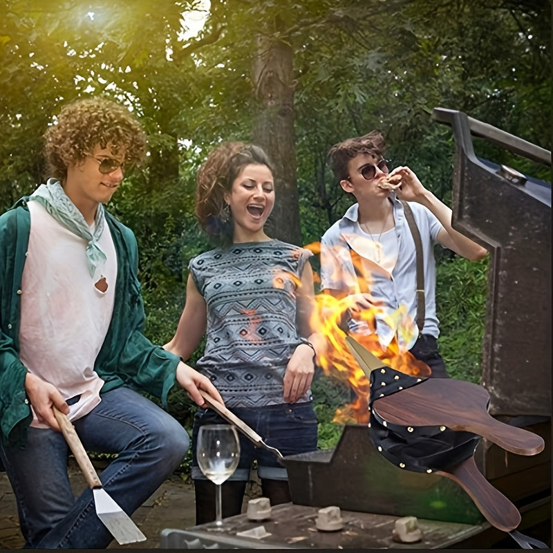 Rustic Brown Hardwood and Faux Leather Fireplace Bellows for Outdoor Cooking