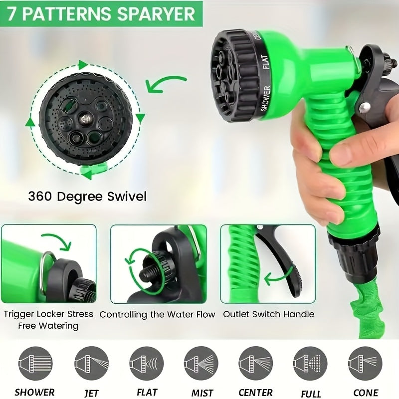 Expandable Garden Hose With Spray Gun, 7.62-30.48m, Multi-Functional Outdoor Cleaning