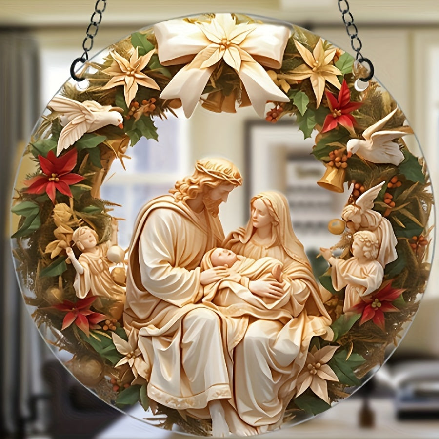 Waterproof Transparent Acrylic Holy Family Nativity Scene for Hanging Home Garden Christmas Decor