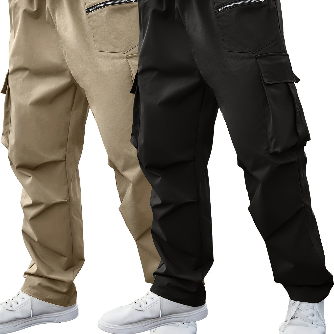 Men's Plus Size Cargo Pants Solid Color Casual Regular Fit Polyester Set of Two