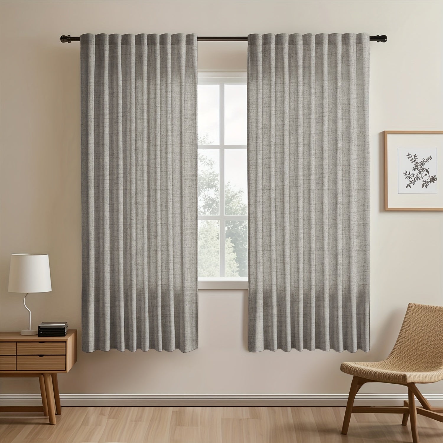 Japanese-Inspired Linen Curtains Set, Light-Blocking, European Style for Bedroom Living Room