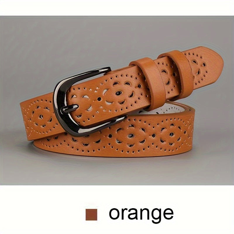 Women's Boho Floral Cutout Belt PU Leather Waistband for Jeans Pants