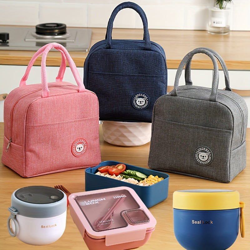 3-Piece Large Capacity Oxford Cloth Storage Bags for Lunch and Organizer in Bright Pink Grey Blue Green