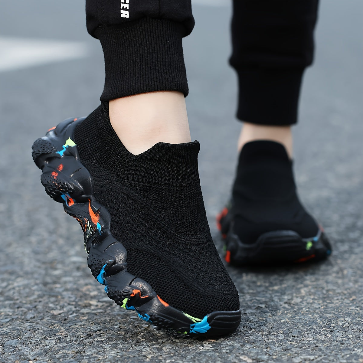 Детские дышащие кроссовки-слипы с камуфляжным и черным дизайном, EVA подошва, всесезонные