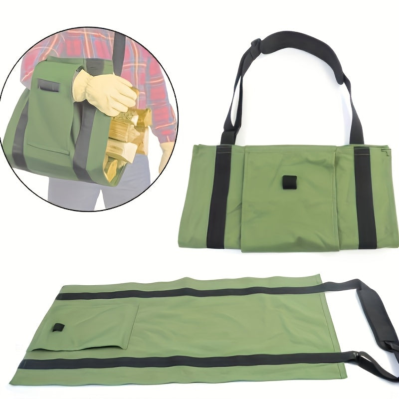 Heavy-Duty Canvas Firewood Storage Bag with Adjustable Shoulder Strap and LED Flashlight