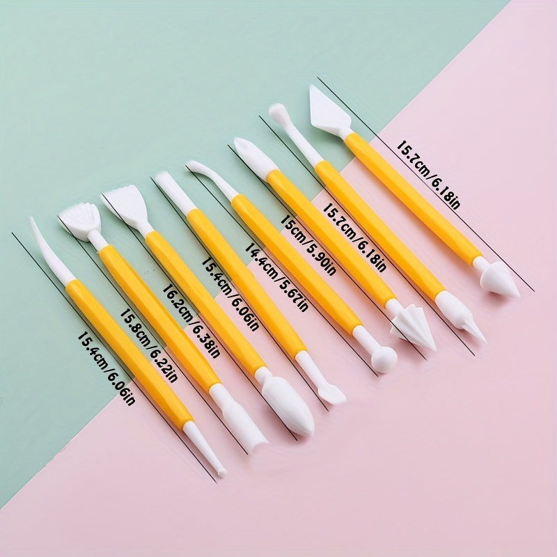 Set of 8 Fondant Cake Decorating Tools with 16 Patterns for Baking and Crafting