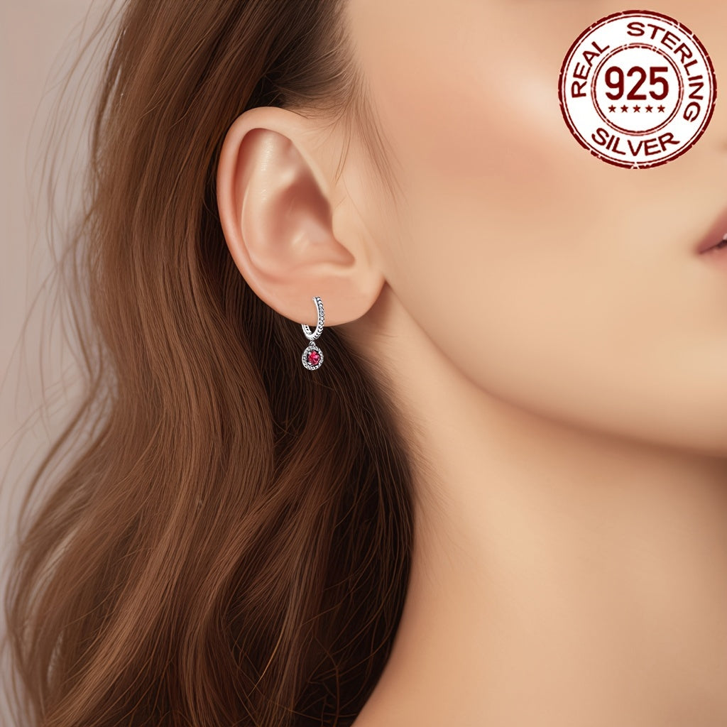 Red Hoop Earrings with Cubic Zirconia Sterling Silver Hypoallergenic Lightweight