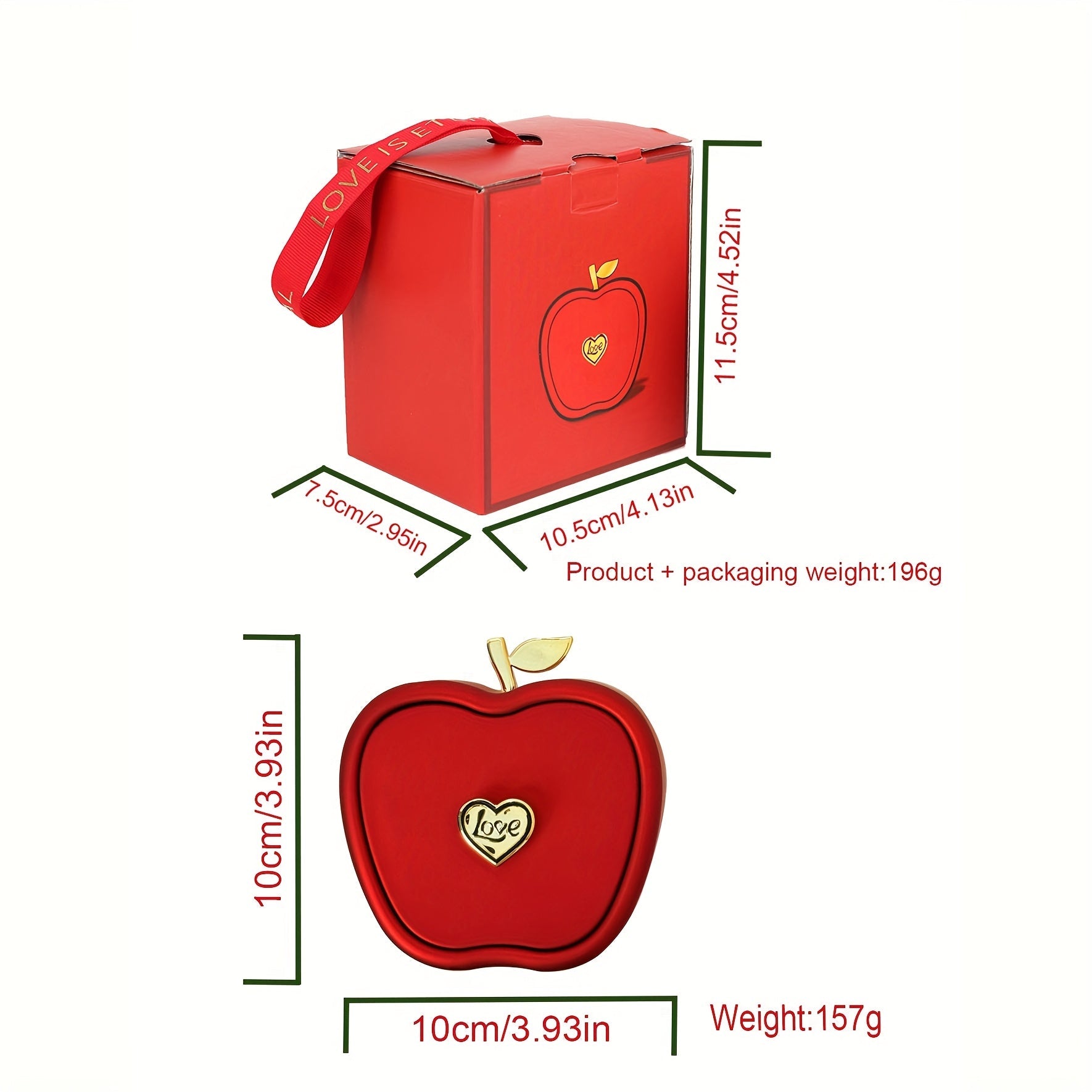 Red Apple Gift Box with Heart Pendant Necklace Rose Gold Plated Synthetic Zirconia Jewelry for Women