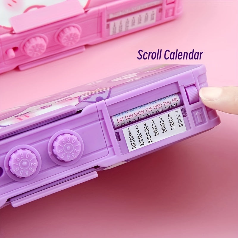 Purple Pencil Case with Password Lock, Colorful Compartments, Portable Stationery Organizer for Girls