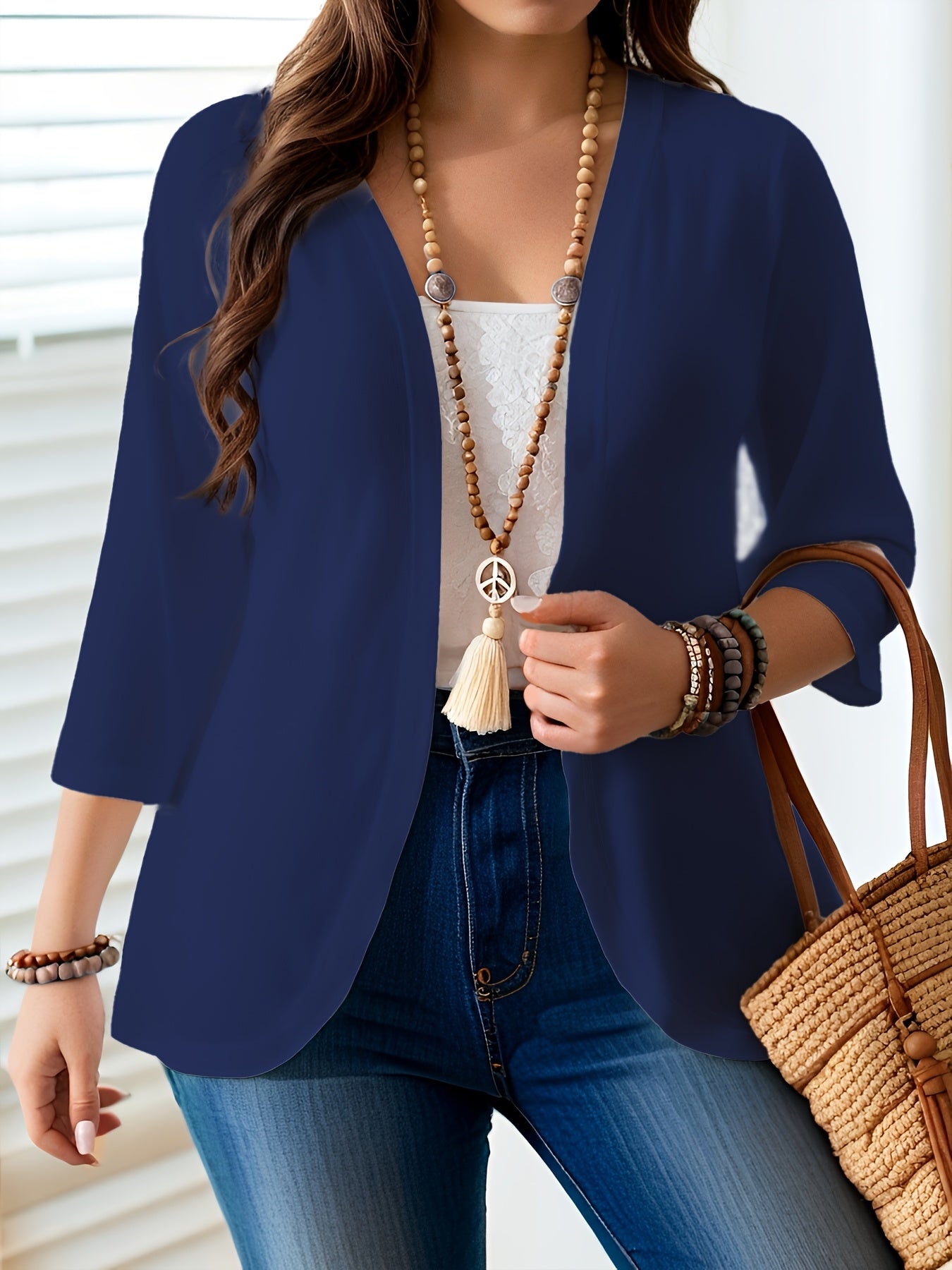 Plus Size Women’s Lightweight Cardigan with 3/4 Sleeves and Open Front