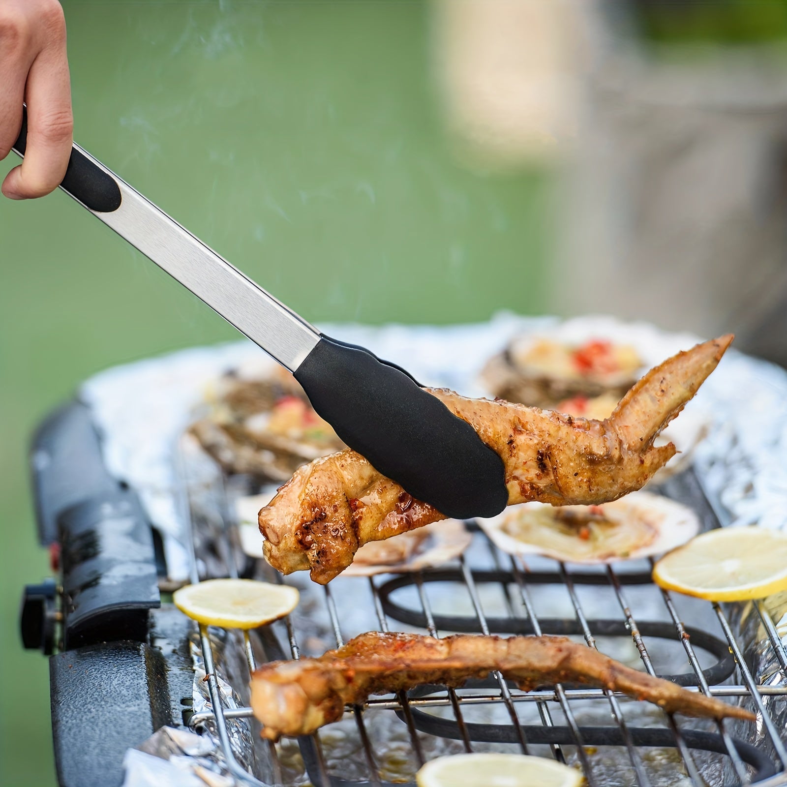 Pinzas de cocina con punta de silicona 7/9 pulgadas resistentes al calor alto con bloqueo negro
