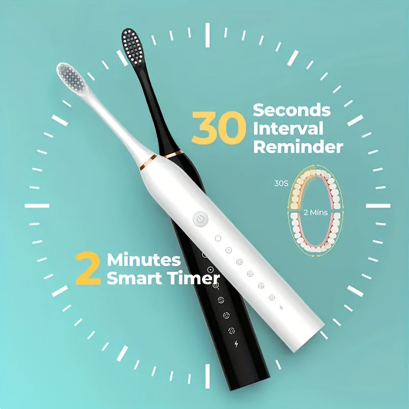 Set of 4 Rechargeable Electric Toothbrushes with Soft Bristle Heads and 6 Modes for Adults Waterproof Travel Friendly
