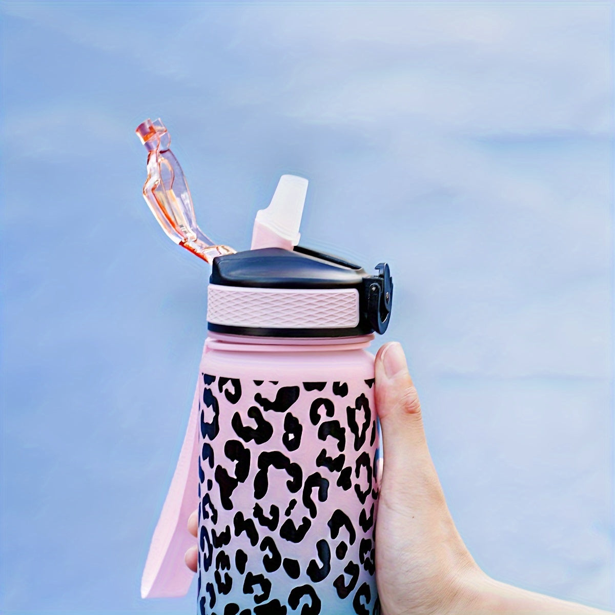32oz Leopard Print Water Bottle with Straw PVC-Free for Running Cycling Fitness
