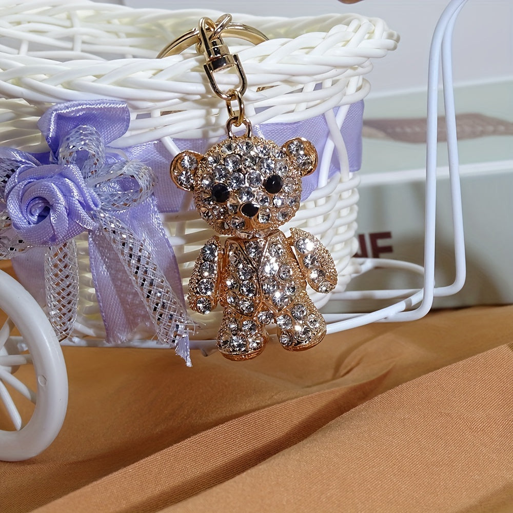 Adorable Bear Keychain Bag Charm Rhinestone Metal Pendant for Car Keys