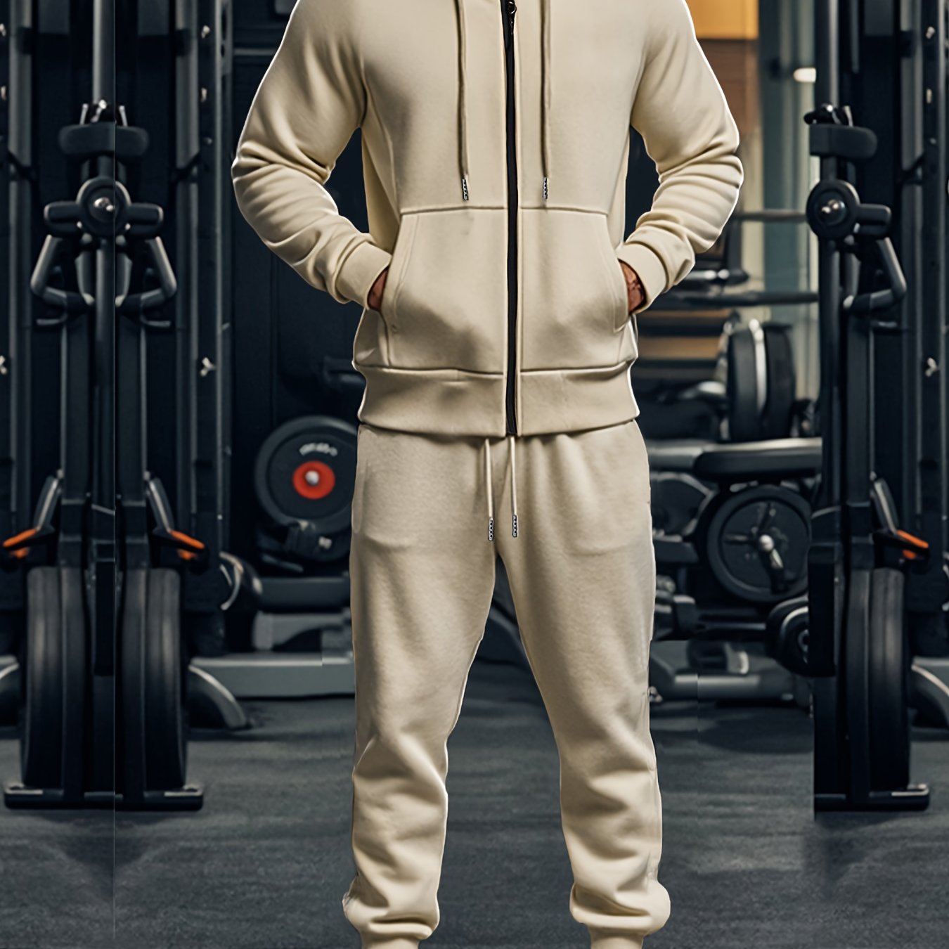 Men's Solid Color Hoodie and Sweatpants Set Casual Sportswear for Adults