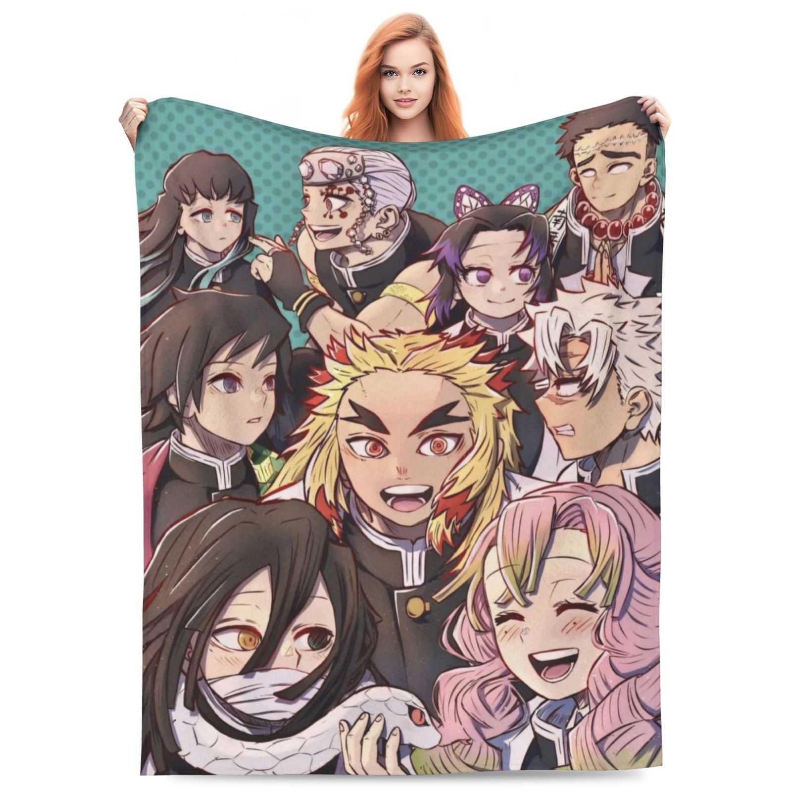 Manta de felpa tipo franela Demon Hunter con patrón geométrico, apta para todas las estaciones, de punto de poliéster