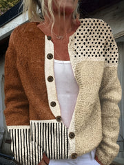 Plus-Size Women's Lightweight Cardigan Spring Autumn Open Front Sweater Brown White Beige