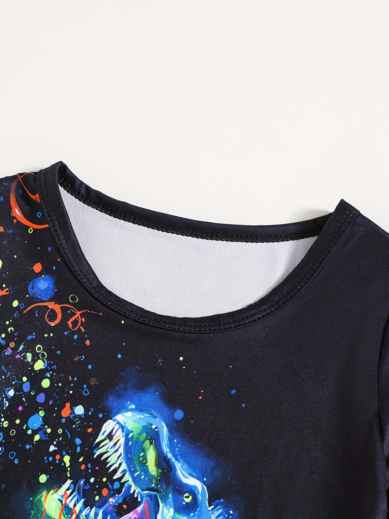 Boys' Summer T-Rex Print Short Sleeve T-Shirt and Shorts Set Lightweight Comfortable Kids Clothing