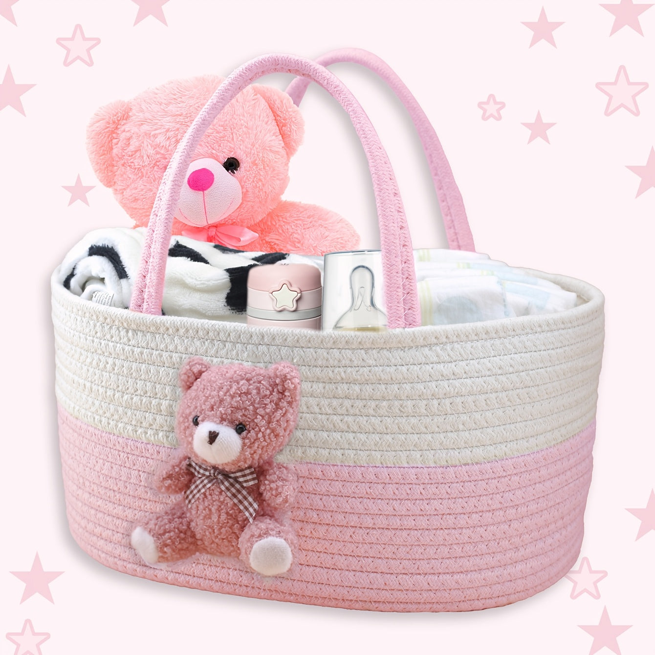 Nursery Diaper Caddy with Handles Storage Basket for Diapers Wipes Toys