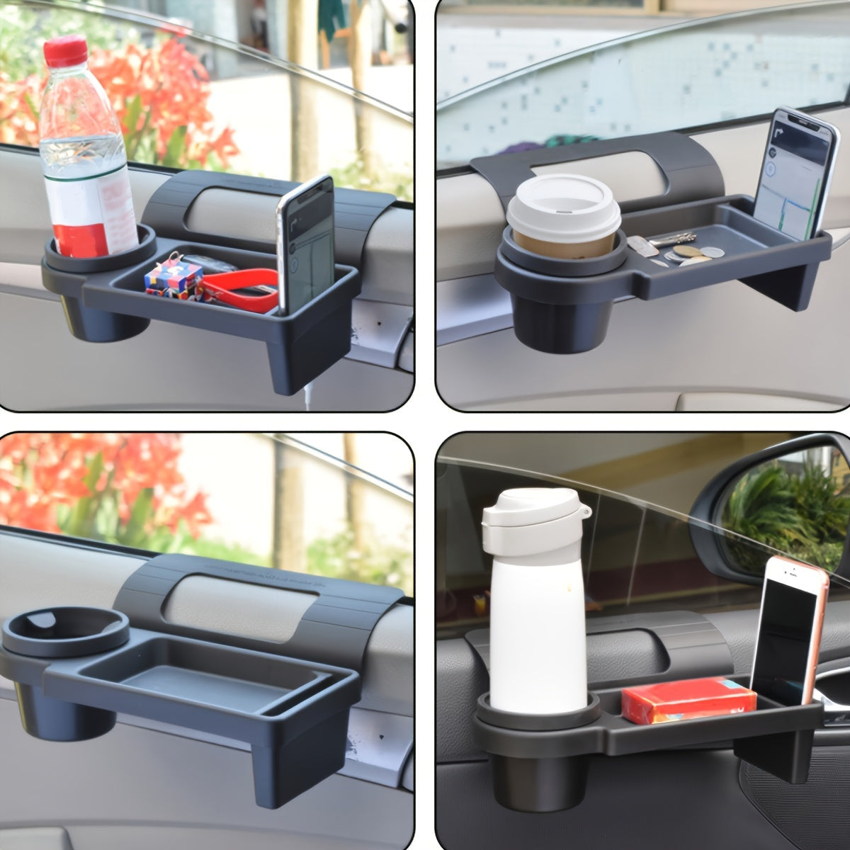 Universal Car Organizer with Cup Holder and Phone Slot, Lightweight Plastic