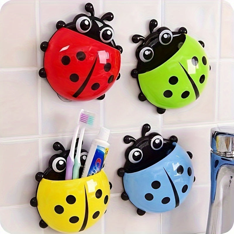 Porta cepillos de dientes de plástico Ladybug con soporte de ventosa, estante de almacenamiento para baño sin taladro