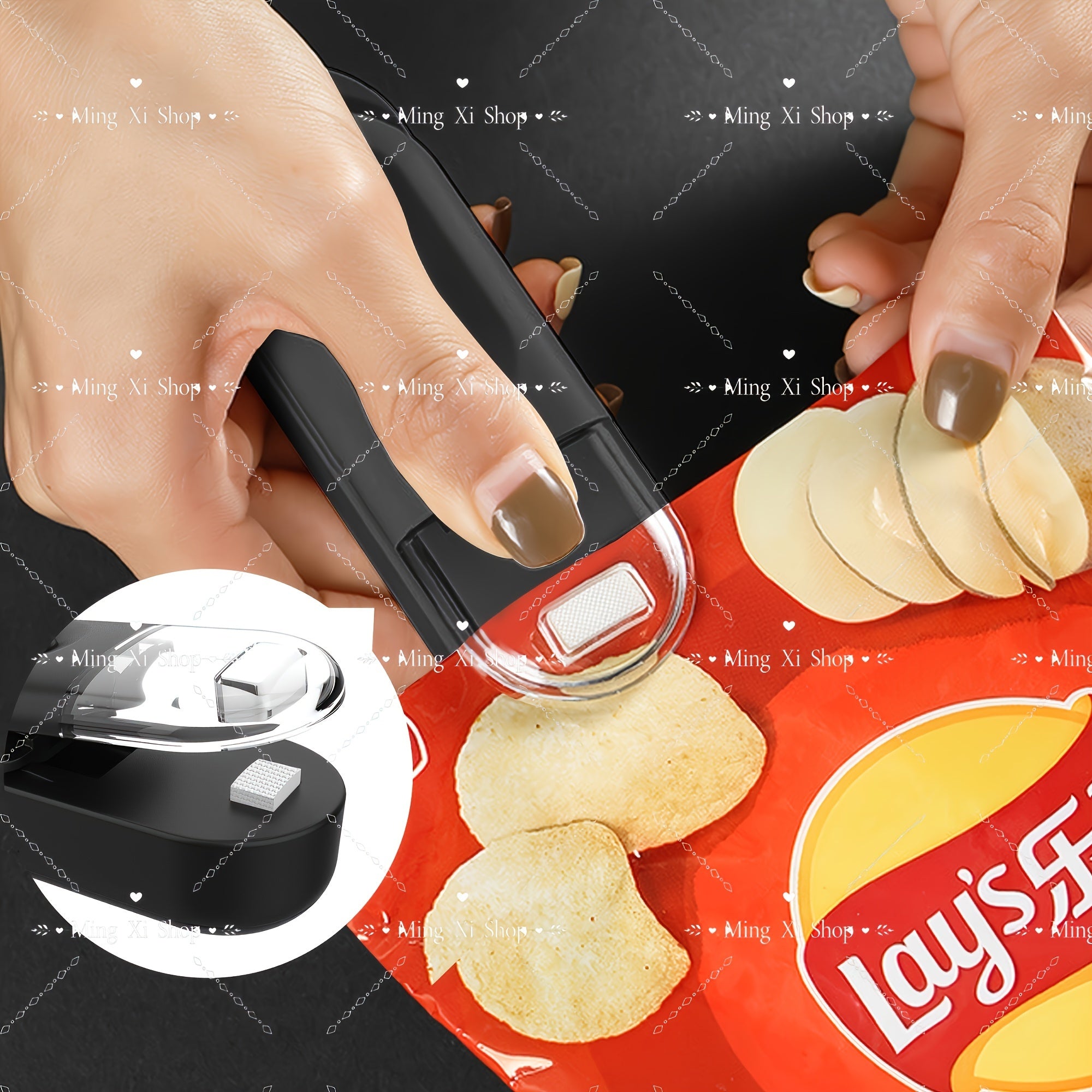 Mini sellador de vacío portátil para almacenamiento de alimentos y snacks negro