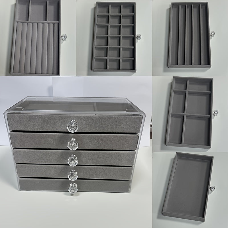 Clear Acrylic Jewelry and Shoe Storage Case with 5-Tier Velvet Organizer
