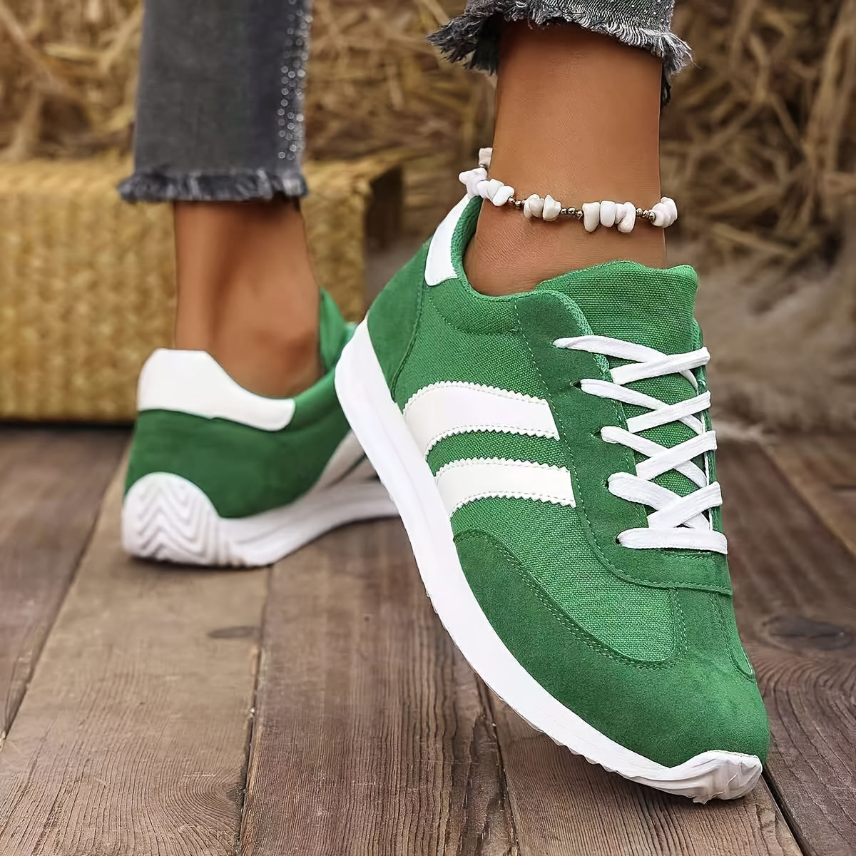 Women's Green Canvas Sneakers Comfortable Lightweight Non-Slip Casual Shoes