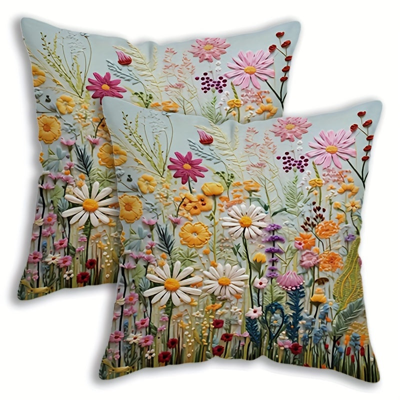 2-Pack Floral Garden Pillow Covers 44.96x44.96 cm Zippered Polyester Cushion Cases for Home Sofa Decor