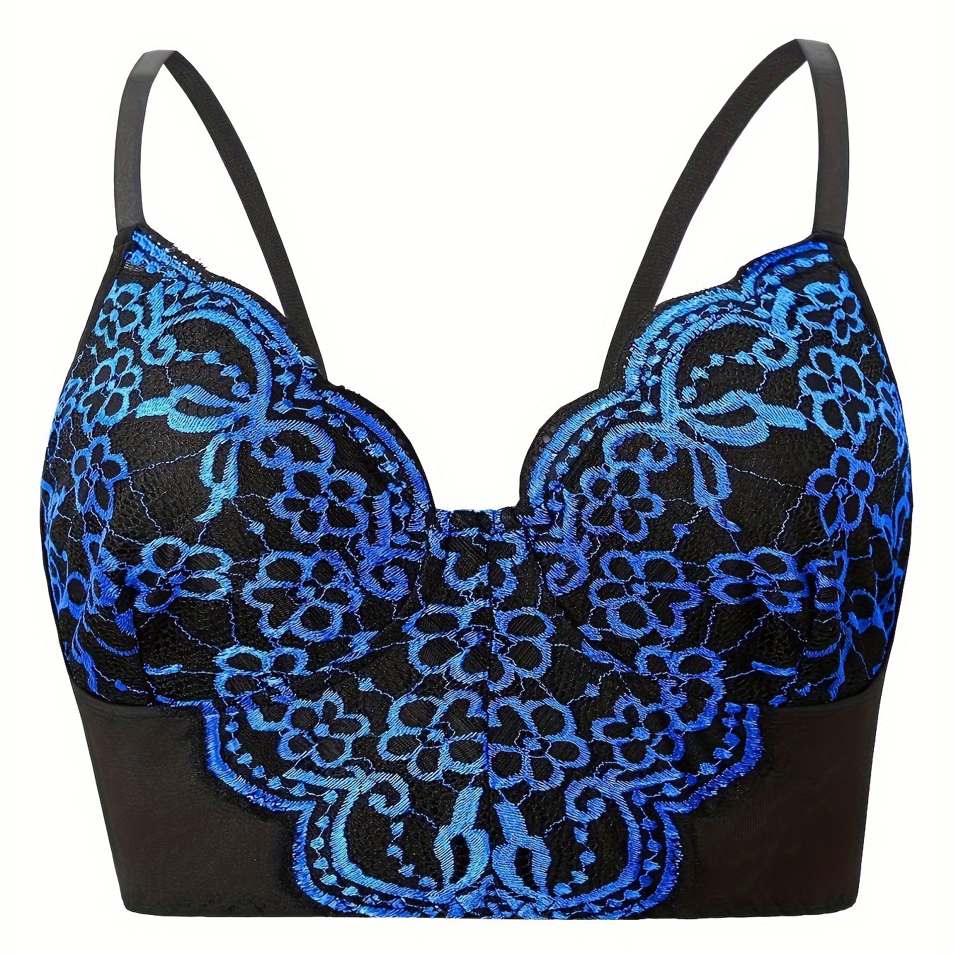 Plus Size Floral Embroidered Longline Shapewear Bra for Women