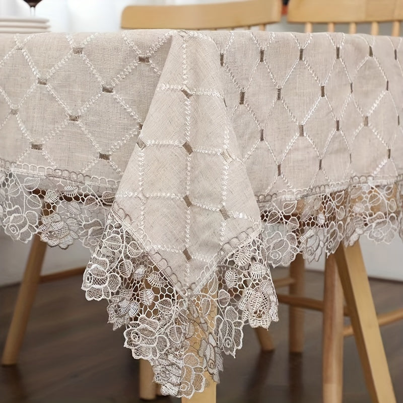 Plaid Lace Macrame Tablecloth Waterproof Stain-Resistant Washable for Picnic Wedding Party