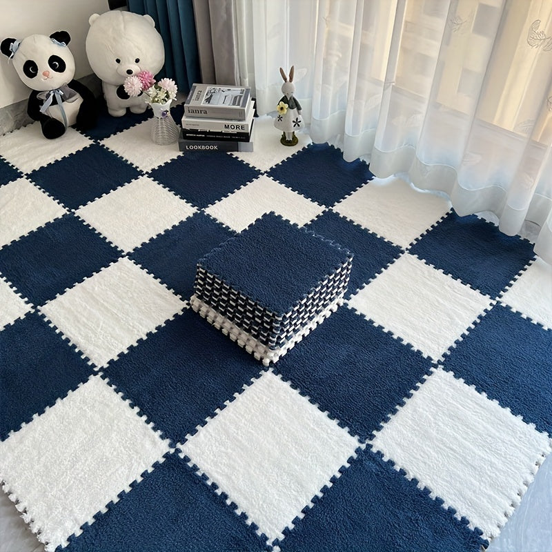 24-Piece Washable Plush Patchwork Floor Mats for Home Use Bedside Carpet