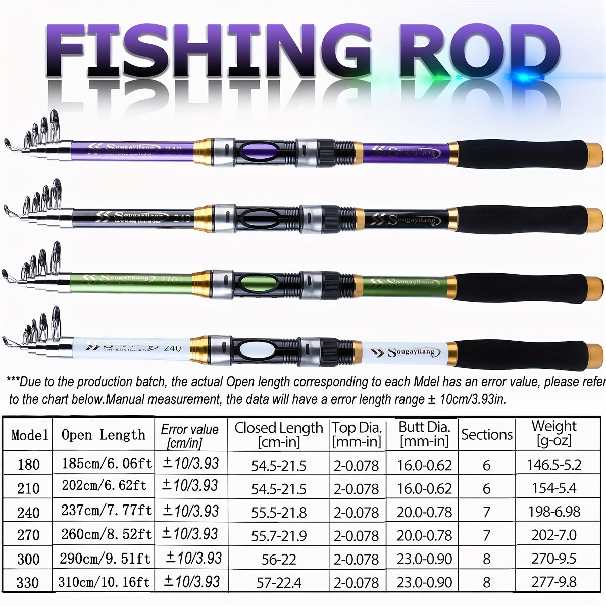 Telescopic Fishing Rod 1.8-3.3M Fiberglass Saltwater Bait Spinning Medium Action