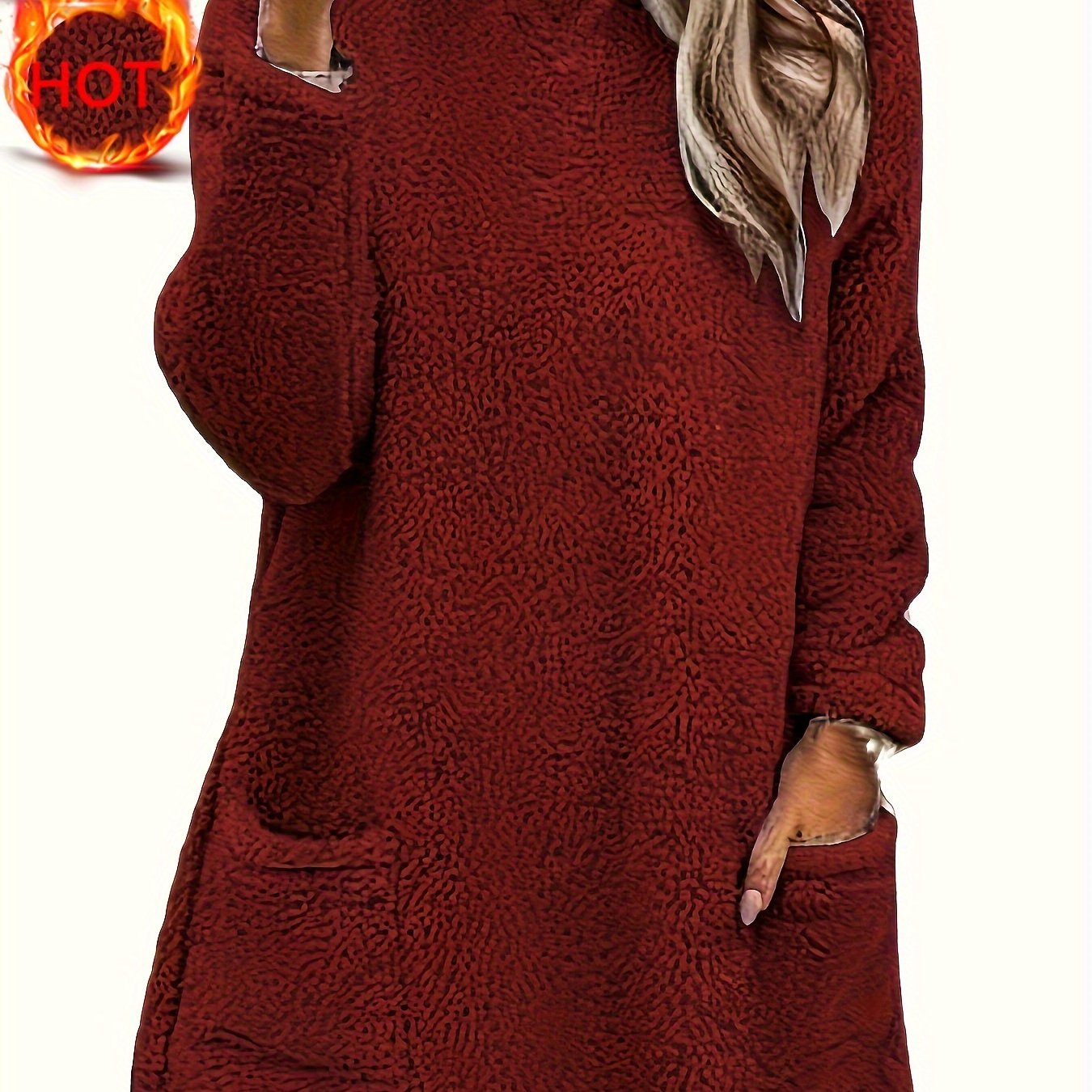 Толстовка женская плюшевая с длинными рукавами и карманами, большой размер