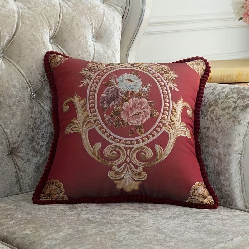 Embroidery Rose Floral Jacquard Square Throw Pillow Cover Single-Sided Home Decor