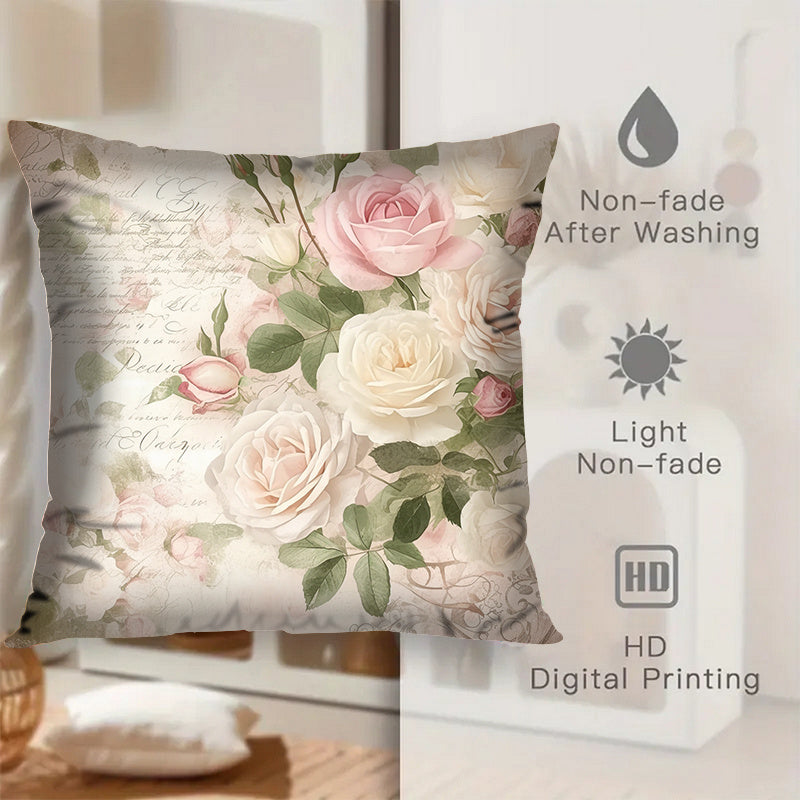 Set of 2 Floral Polyester Throw Pillow Covers Square Cushion Cases for Sofa and Bedroom