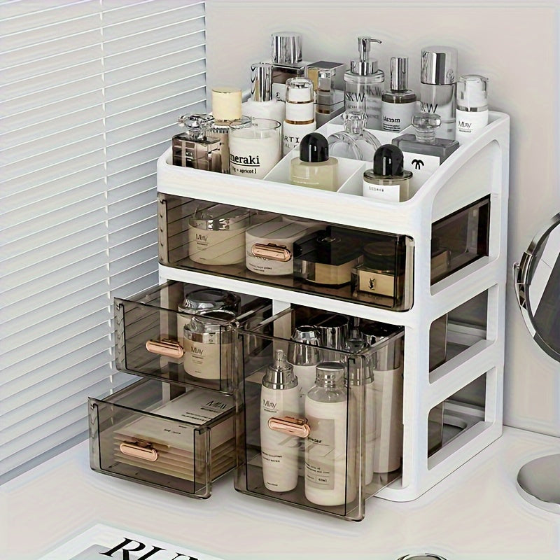 All-in-One Cosmetic Organizer with Drawers and Large Capacity Dustproof Makeup Storage Case