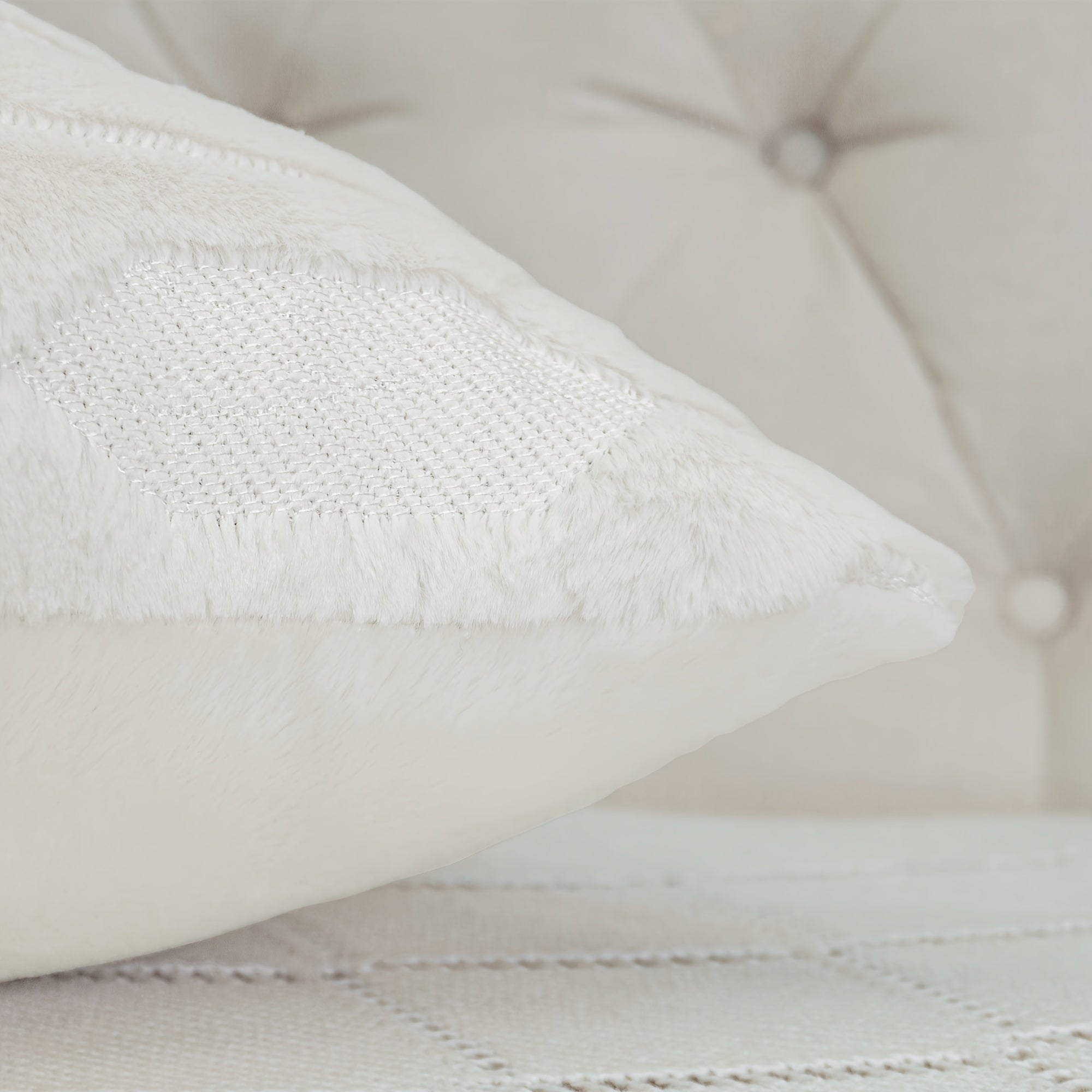 Soft Faux Fur Pillow Cover with Tatami Embroidery for Sofa Couch Bedroom Decor