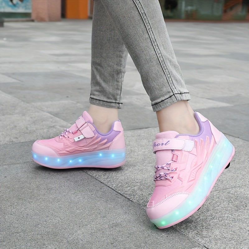 Qizlar uchun LED chiroqlari bilan zamonaviy pastki rolikli poyabzal, engil va nafas oladigan, barcha mavsumlar uchun anti-slip g'ildiraklar bilan, ichki va tashqi foydalanish uchun mos.